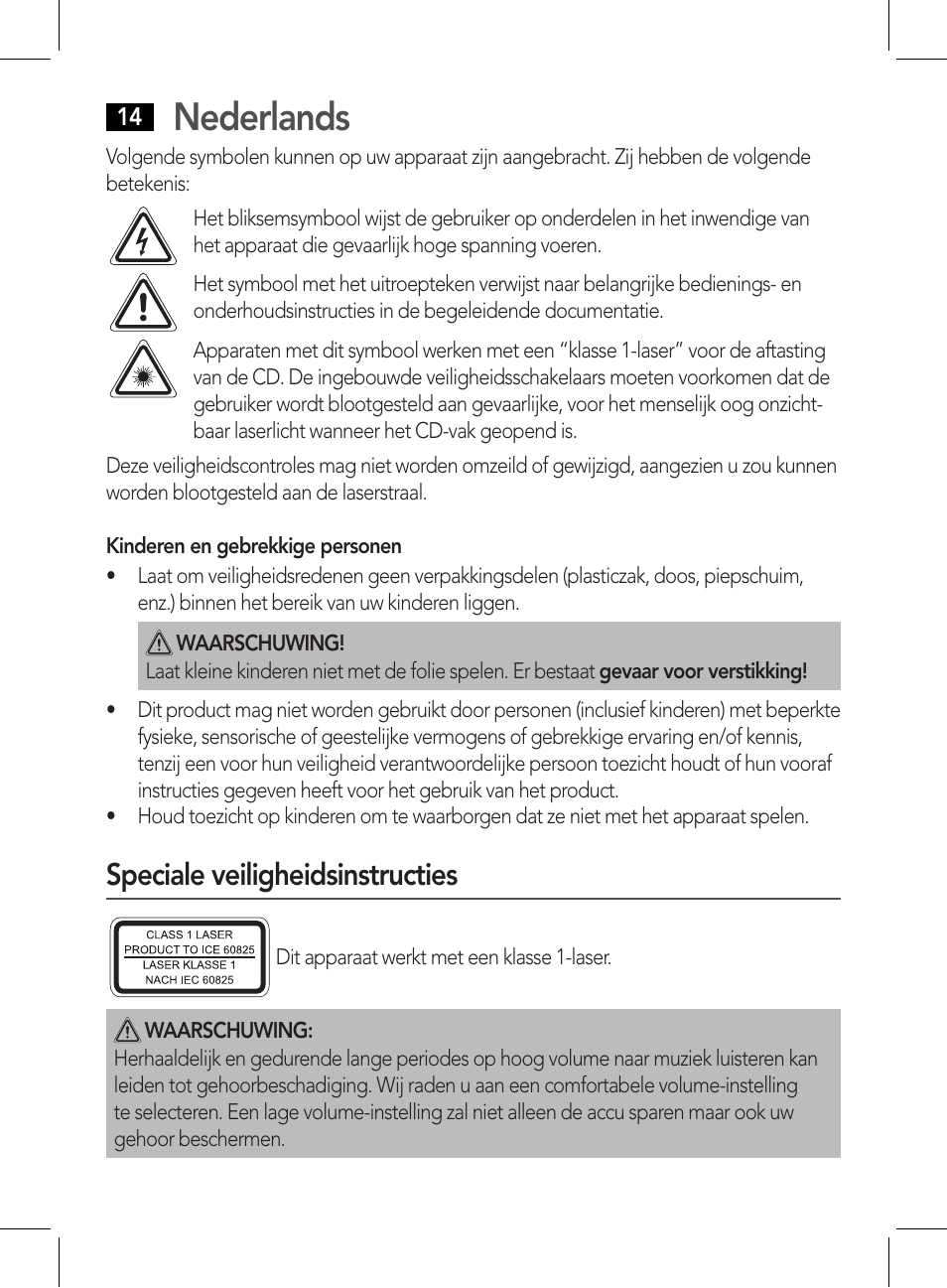 Nederlands, Speciale veiligheidsinstructies | AEG CDP 4226 schwarz User Manual | Page 14 / 78