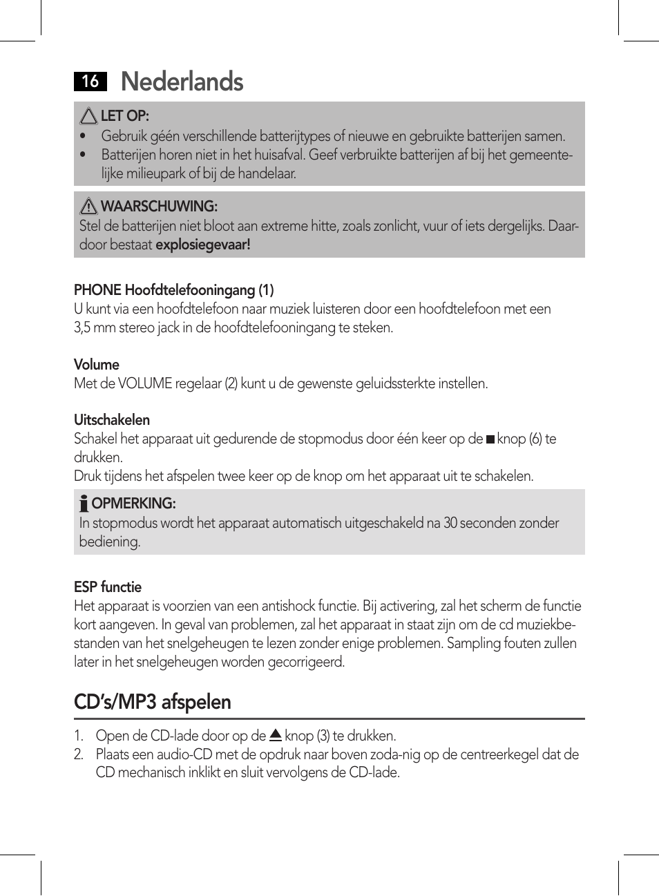 Nederlands, Cd’s/mp3 afspelen | AEG CDP 4226 schwarz User Manual | Page 16 / 78