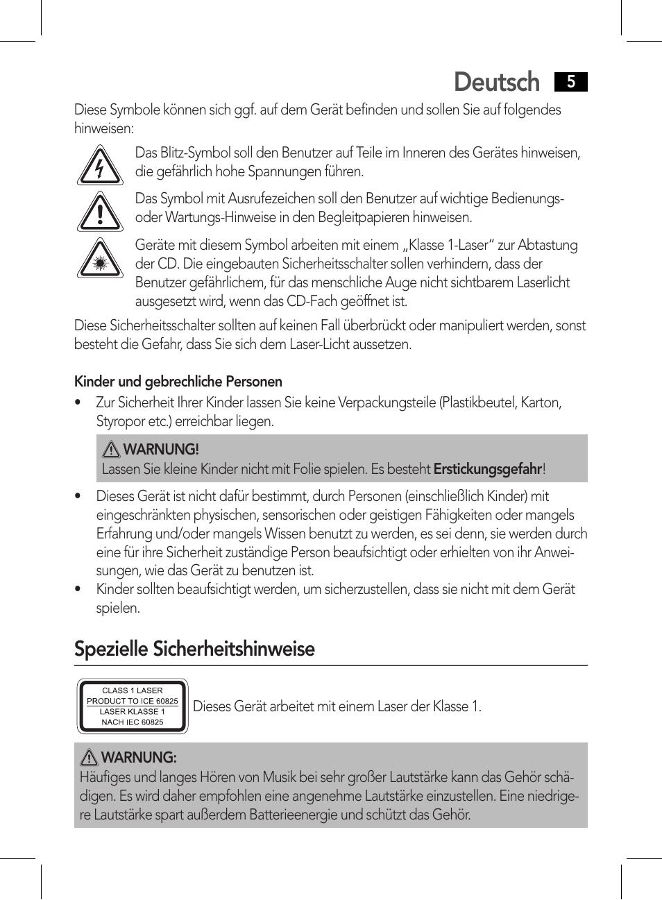 Deutsch, Spezielle sicherheitshinweise | AEG CDP 4226 schwarz User Manual | Page 5 / 78