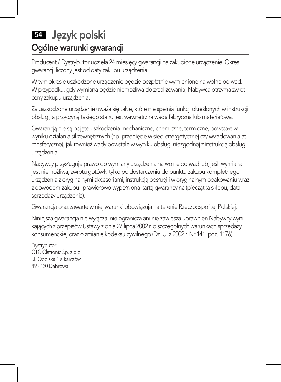 Język polski | AEG CDP 4226 schwarz User Manual | Page 54 / 78