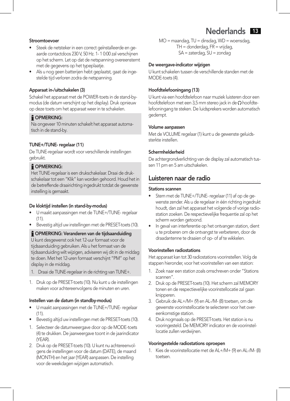 Nederlands, Luisteren naar de radio | AEG KRC 4350 BT User Manual | Page 13 / 70