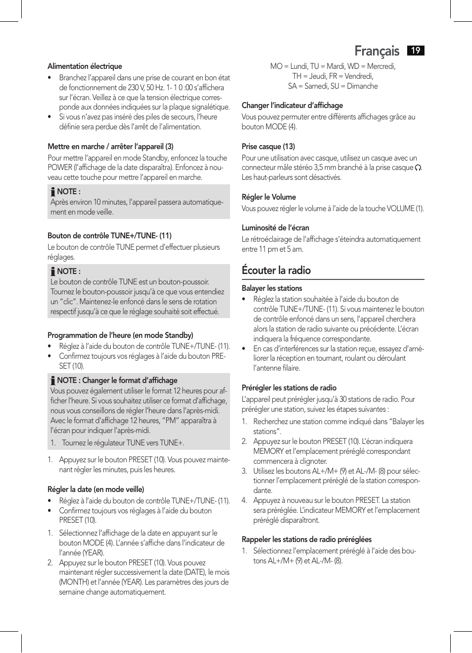 Français, Écouter la radio | AEG KRC 4350 BT User Manual | Page 19 / 70