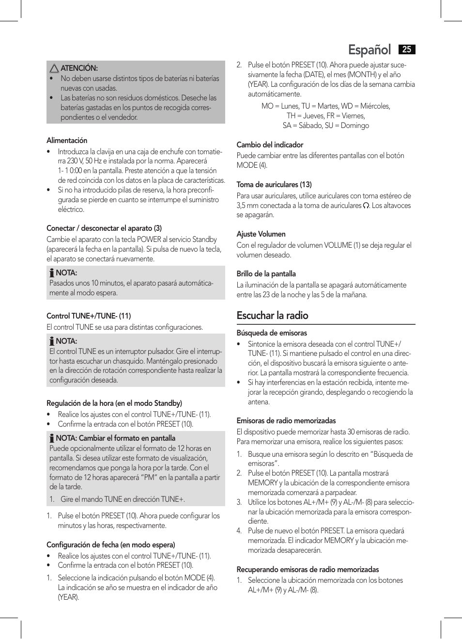 Español, Escuchar la radio | AEG KRC 4350 BT User Manual | Page 25 / 70