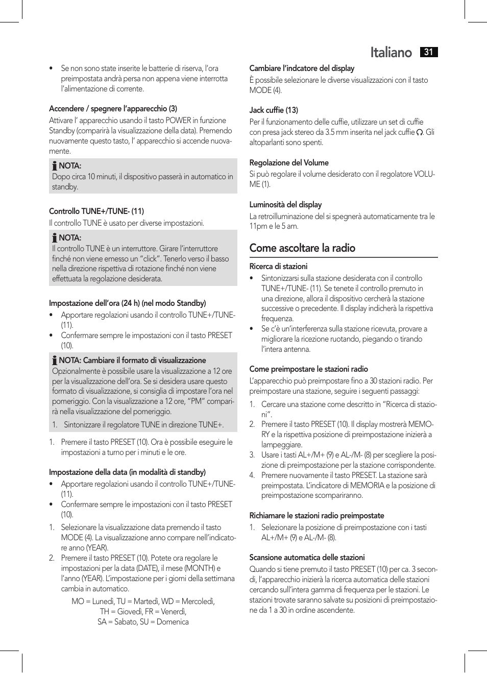 Italiano, Come ascoltare la radio | AEG KRC 4350 BT User Manual | Page 31 / 70