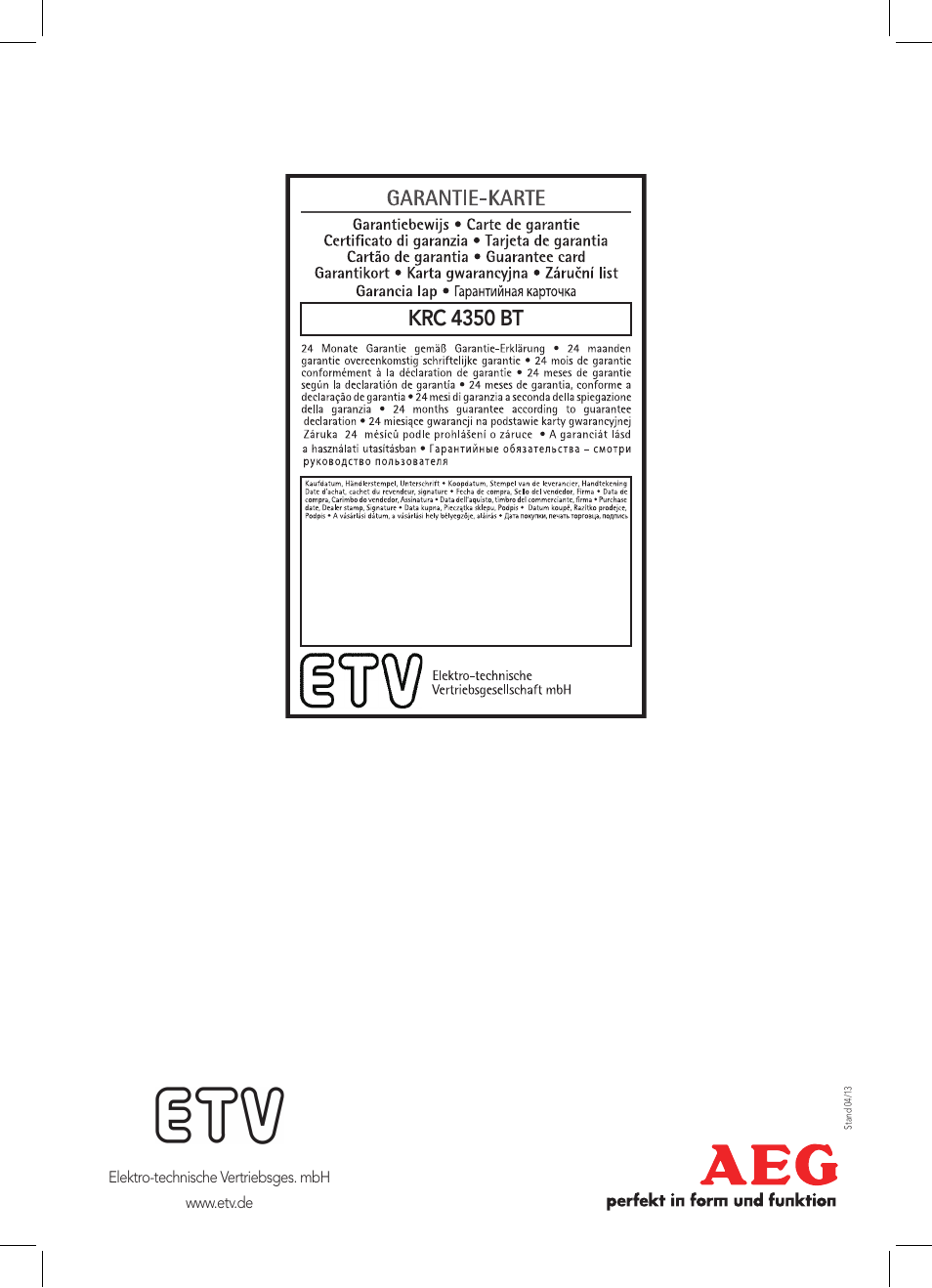 Krc 4350 bt | AEG KRC 4350 BT User Manual | Page 70 / 70