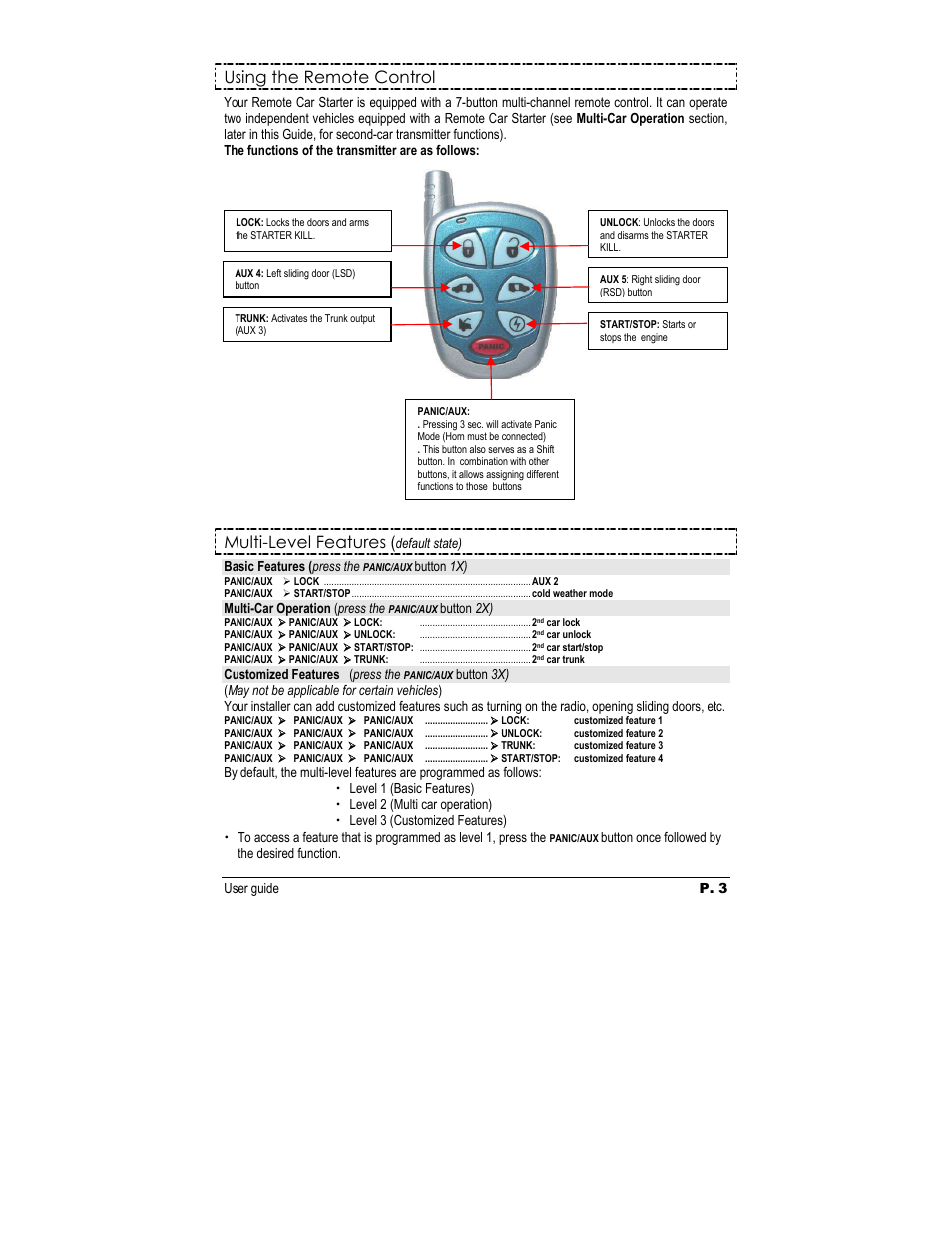 Using the remote control, Multi-level features | Autostart AS-1757v User Manual | Page 3 / 13