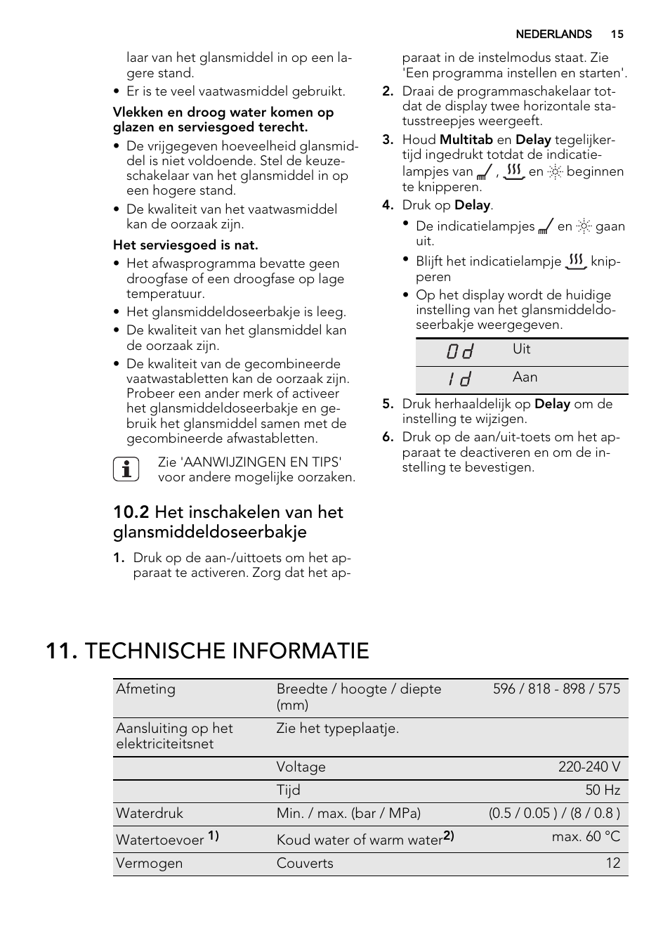 Technische informatie, 2 het inschakelen van het glansmiddeldoseerbakje | AEG F55600IM0P User Manual | Page 15 / 64