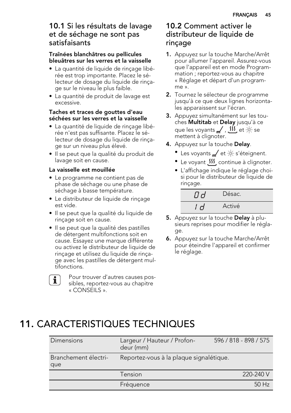 Caracteristiques techniques | AEG F55600IM0P User Manual | Page 45 / 64