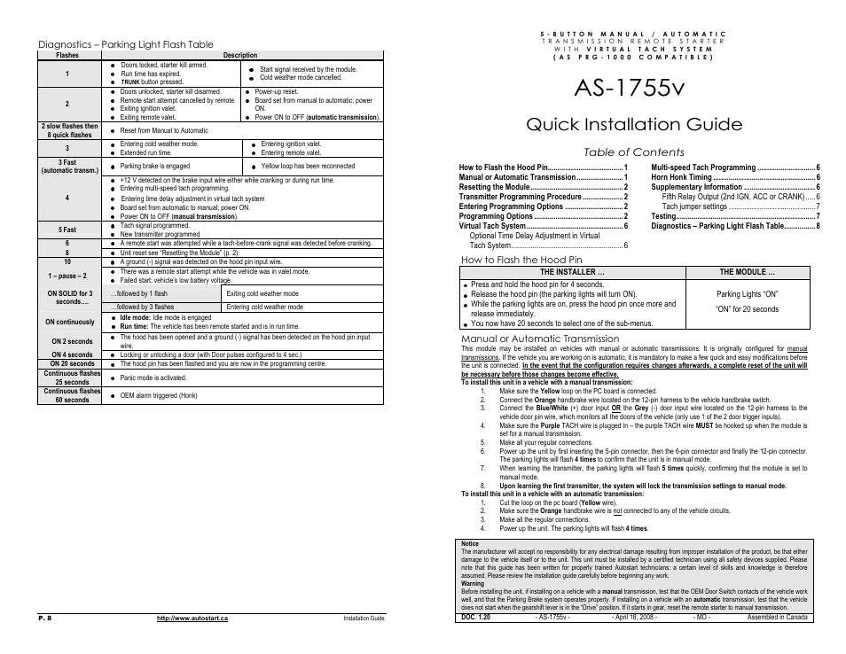 Autostart AS-1755V User Manual | 4 pages