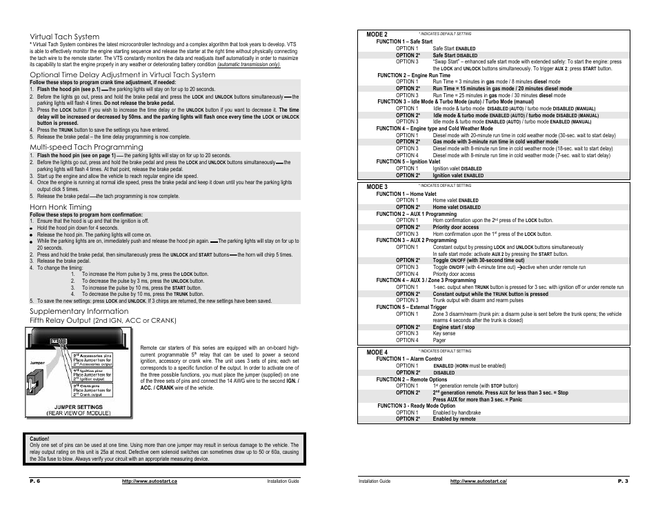 Virtual tach system, Multi-speed tach programming, Horn honk timing | Supplementary information fifth relay output | Autostart AS-1755V User Manual | Page 3 / 4