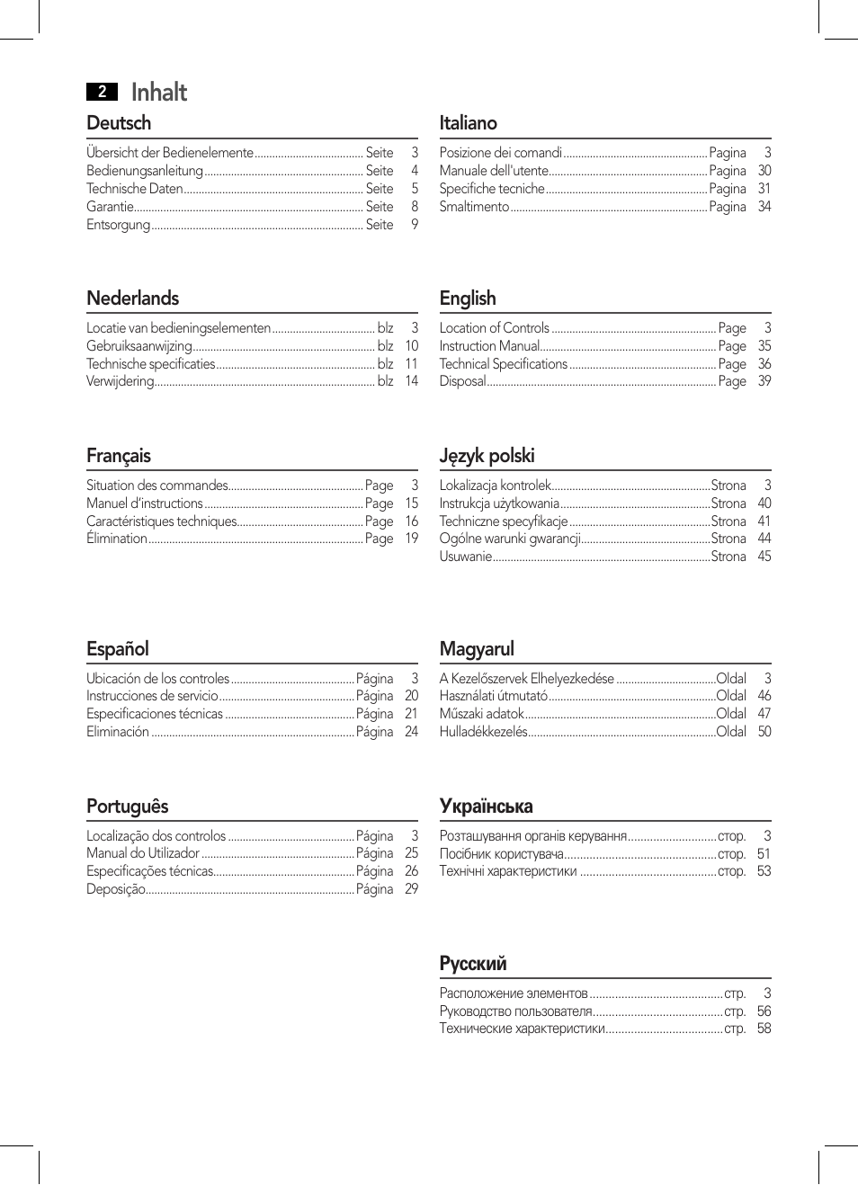 Inhalt | AEG PW 5570 FA User Manual | Page 2 / 62