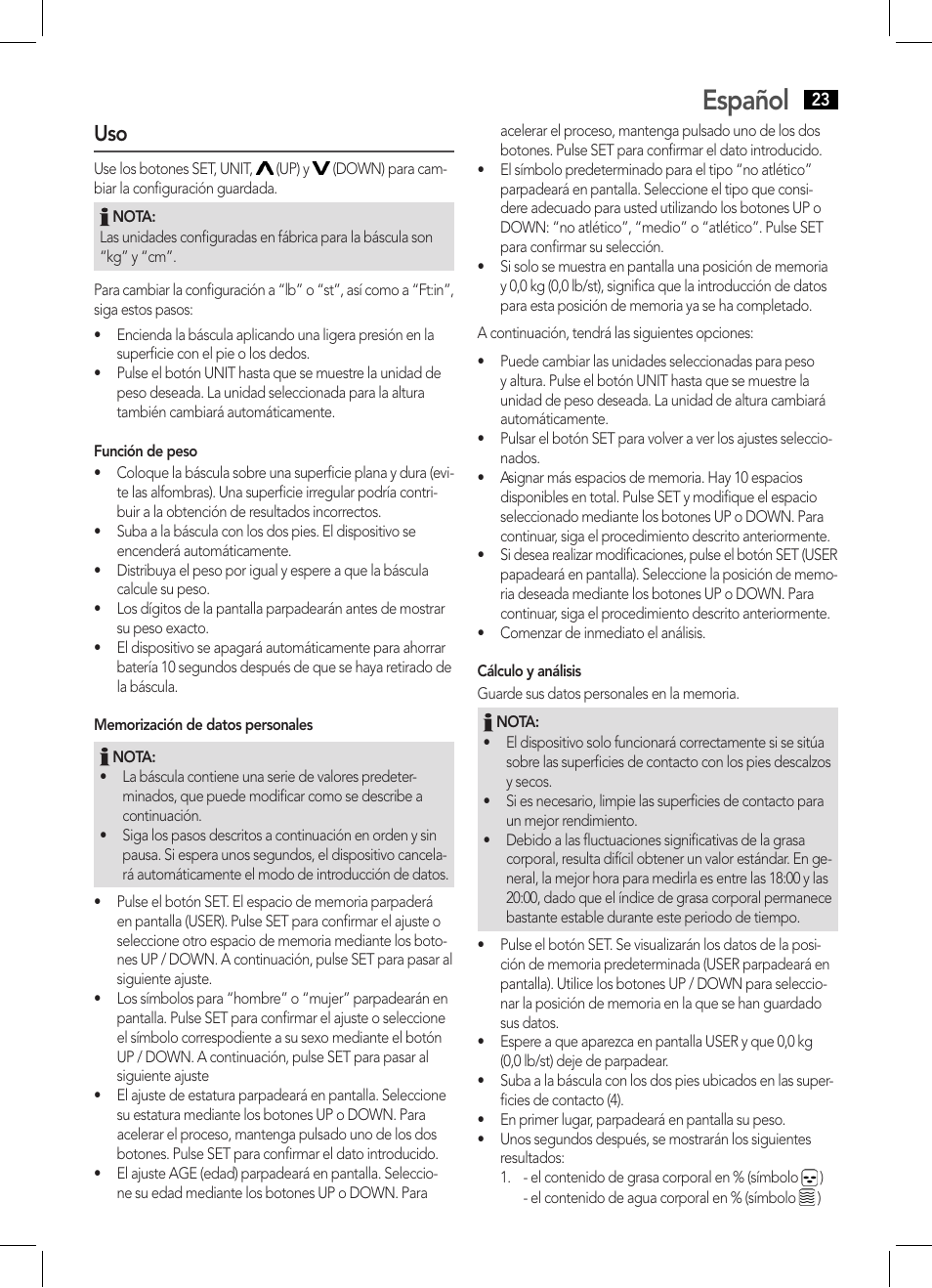 Español | AEG PW 5570 FA User Manual | Page 23 / 62