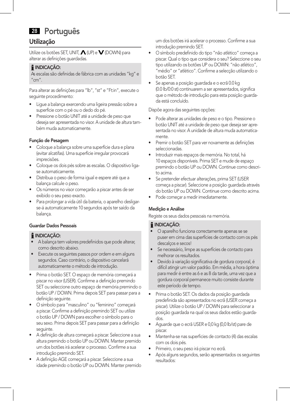 Português, Utilização | AEG PW 5570 FA User Manual | Page 28 / 62