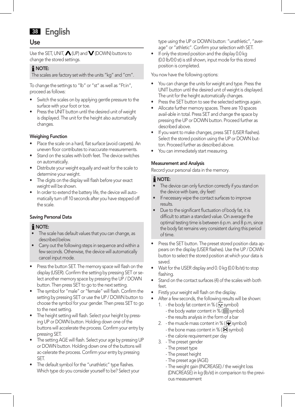English | AEG PW 5570 FA User Manual | Page 38 / 62