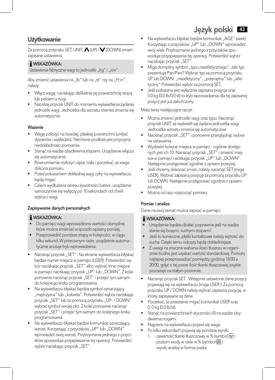 Język polski, Użytkowanie | AEG PW 5570 FA User Manual | Page 43 / 62