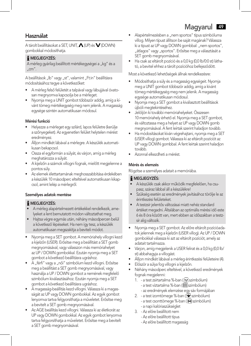Magyarul, Használat | AEG PW 5570 FA User Manual | Page 49 / 62