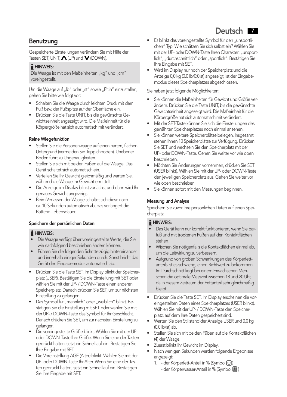 Deutsch, Benutzung | AEG PW 5570 FA User Manual | Page 7 / 62