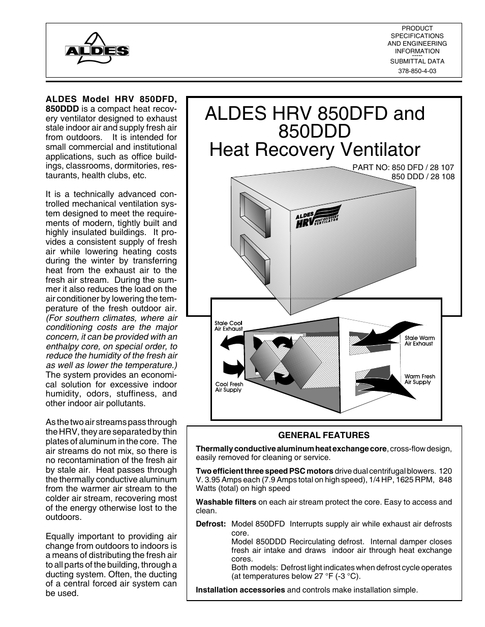 Heat recovery ventilator | American Aldes HRV 700SDD User Manual | Page 6 / 17