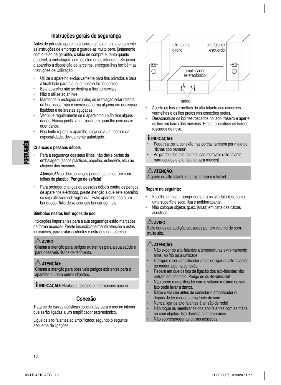 Conexão | AEG LB 4710 User Manual | Page 10 / 28