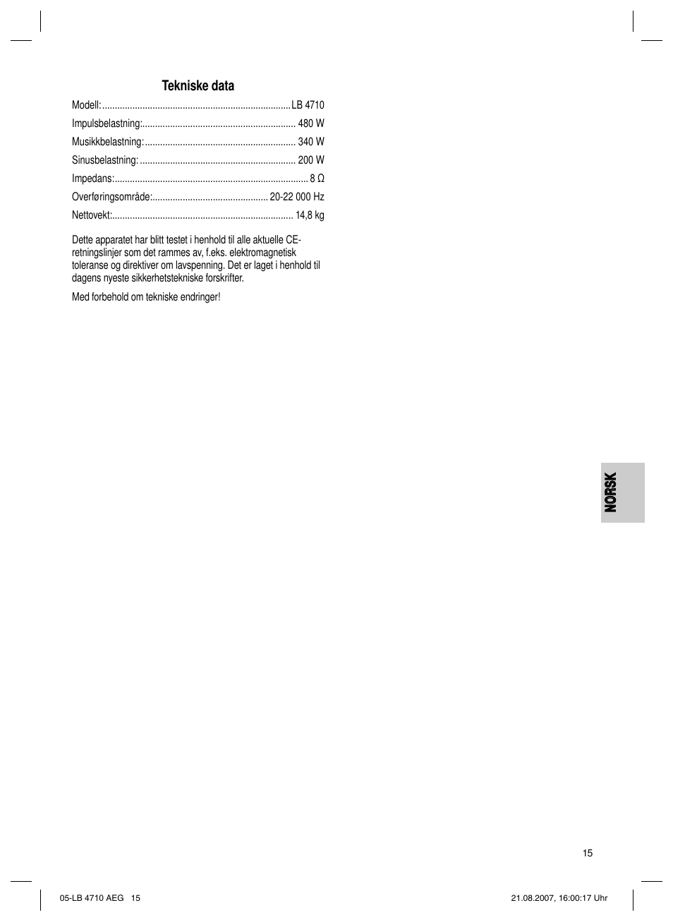 AEG LB 4710 User Manual | Page 15 / 28