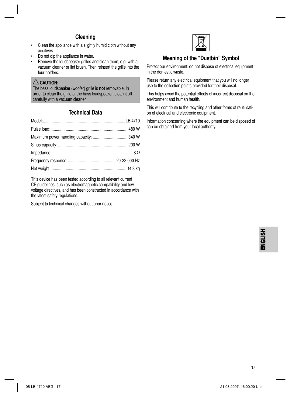 AEG LB 4710 User Manual | Page 17 / 28