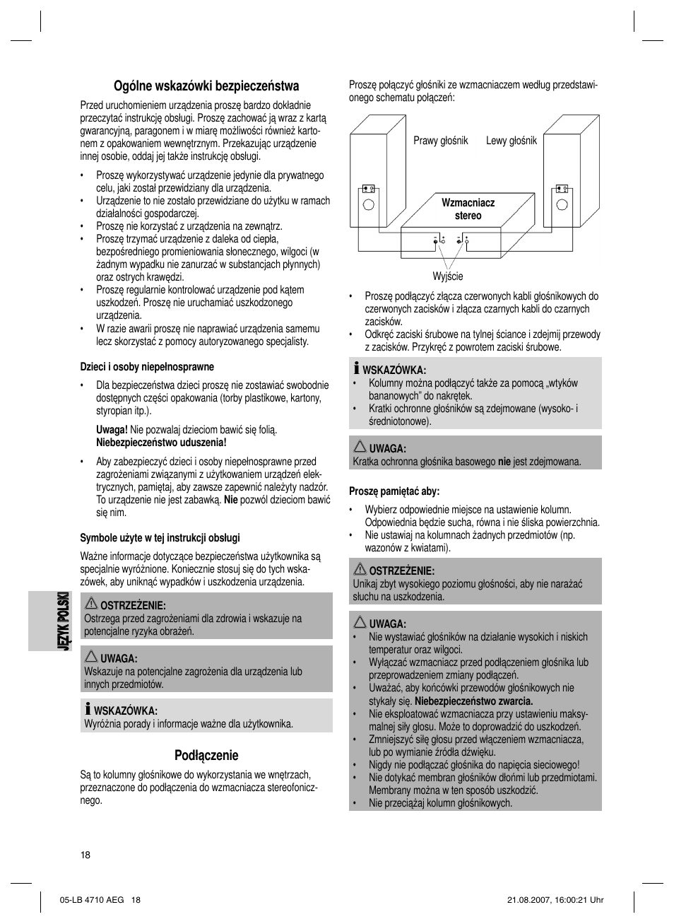 Podłączenie | AEG LB 4710 User Manual | Page 18 / 28