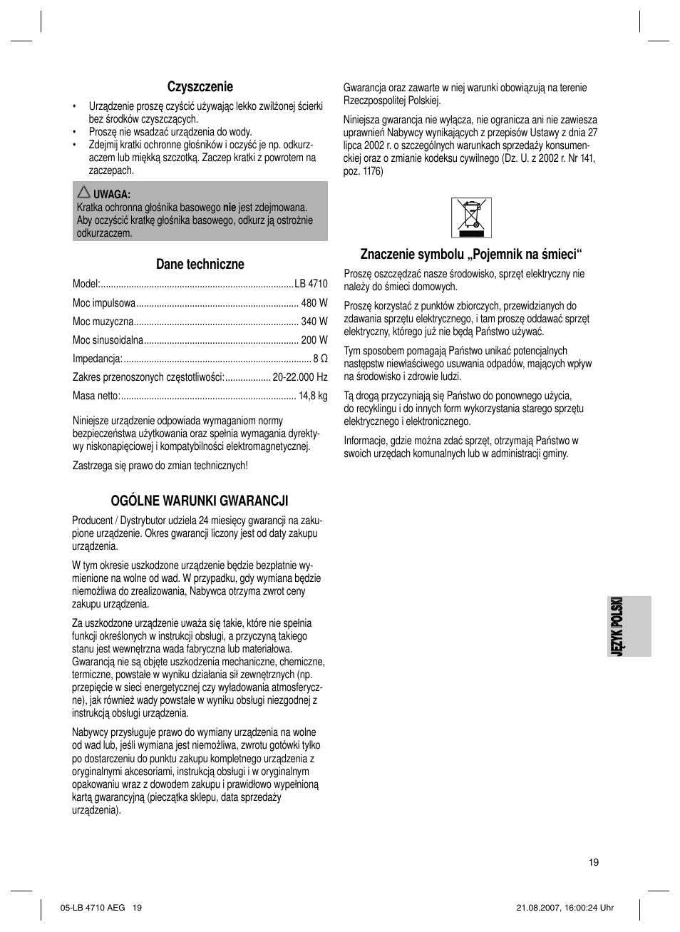AEG LB 4710 User Manual | Page 19 / 28