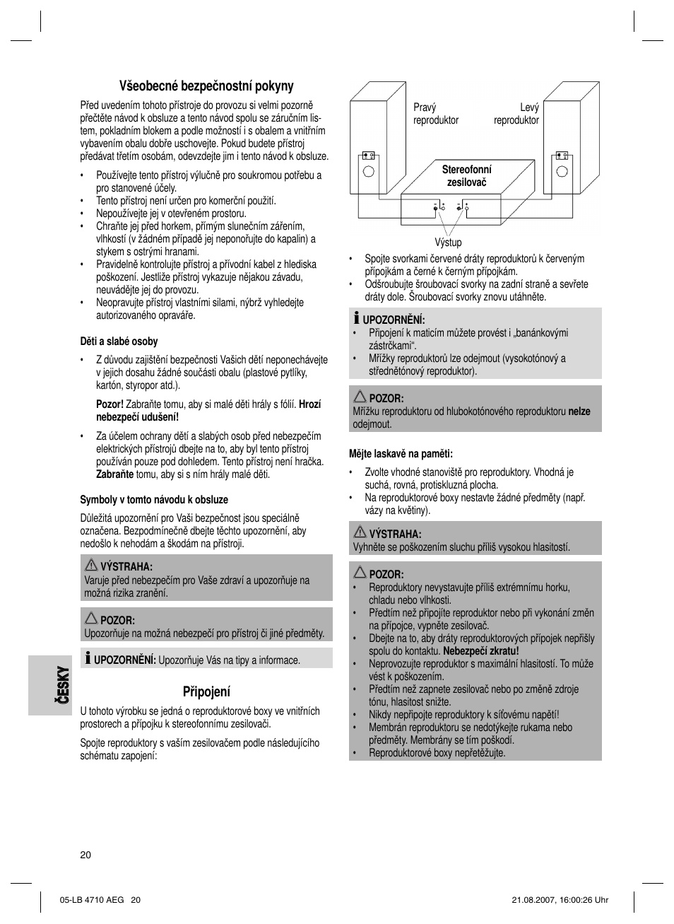 Připojení | AEG LB 4710 User Manual | Page 20 / 28