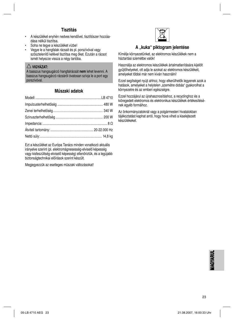 AEG LB 4710 User Manual | Page 23 / 28