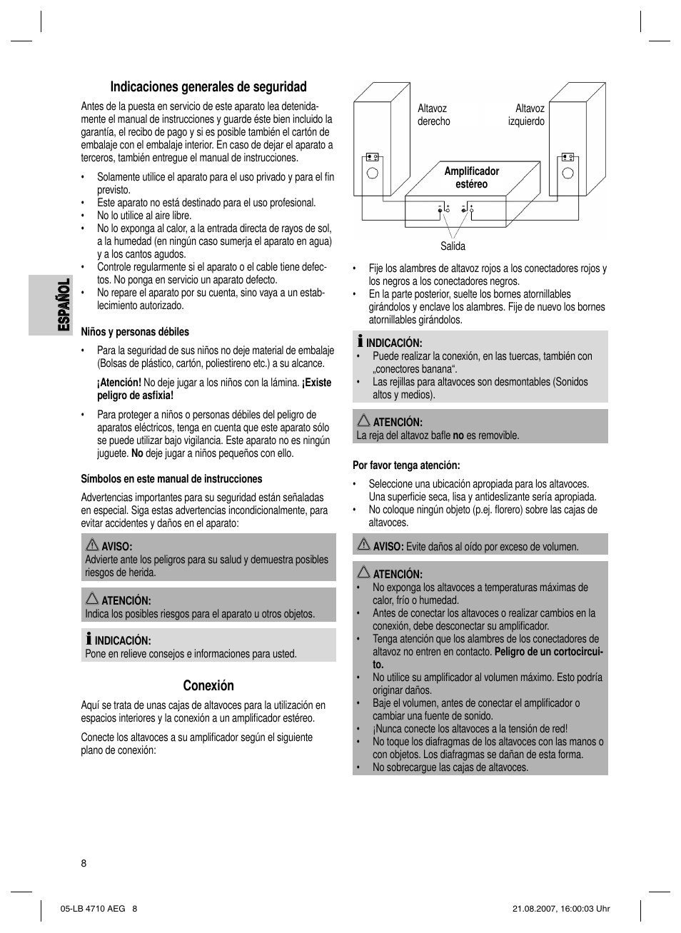 Conexión | AEG LB 4710 User Manual | Page 8 / 28