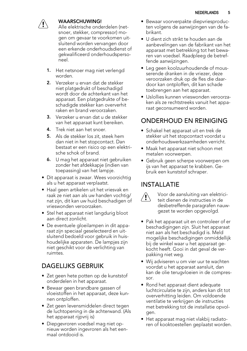 Dagelijks gebruik, Onderhoud en reiniging, Installatie | AEG A61900HLW0 User Manual | Page 5 / 84