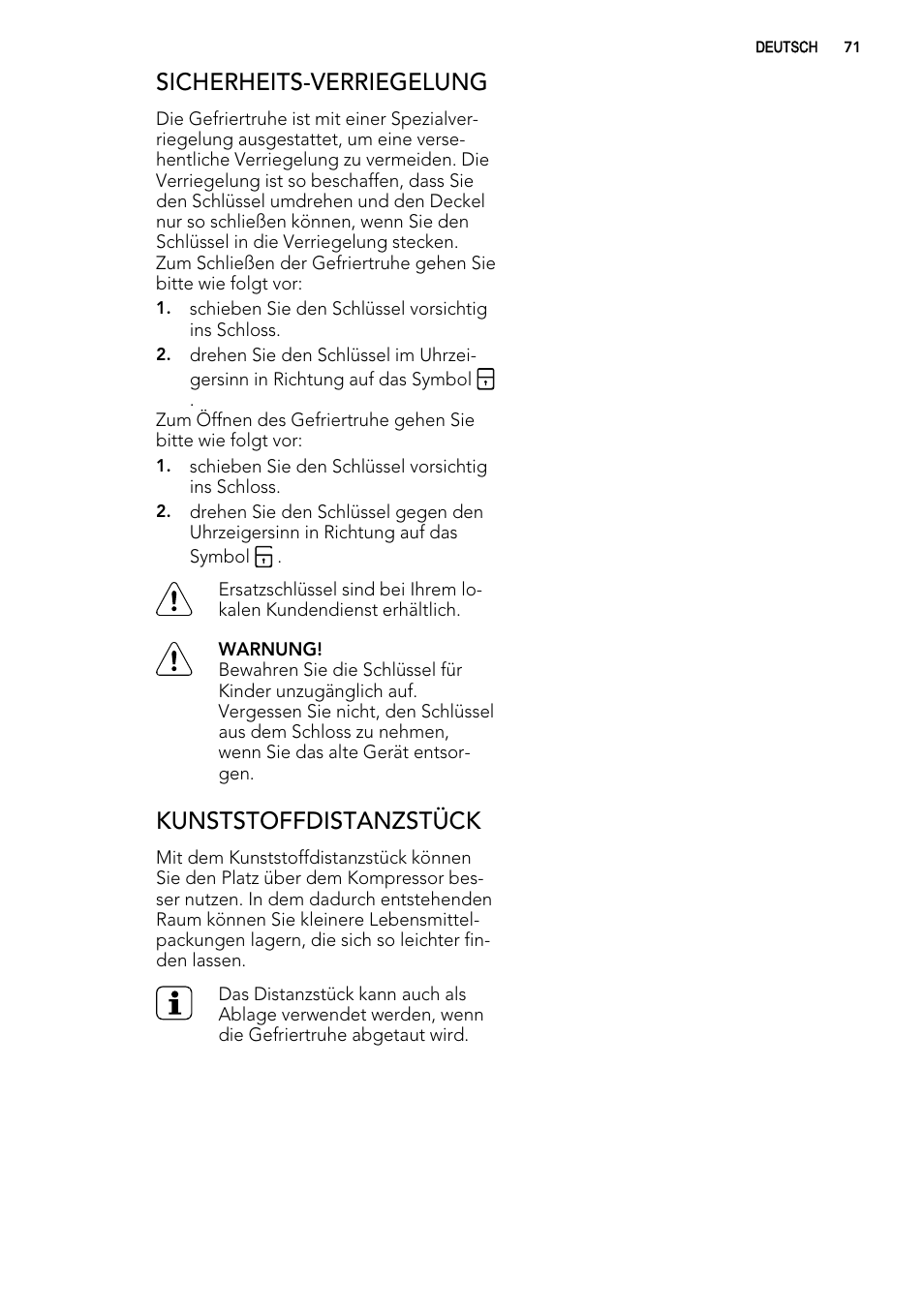 Sicherheits-verriegelung, Kunststoffdistanzstück | AEG A61900HLW0 User Manual | Page 71 / 84