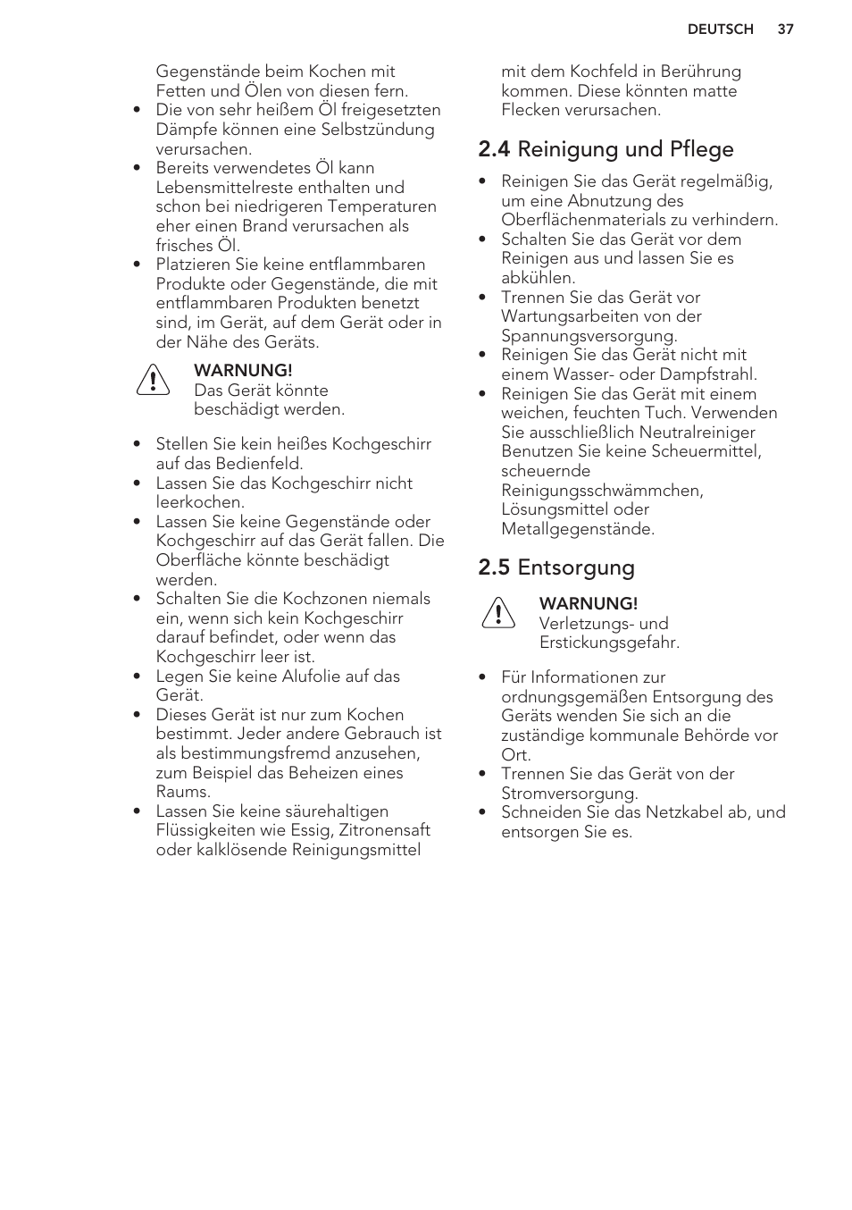 4 reinigung und pflege, 5 entsorgung | AEG HE604000H User Manual | Page 37 / 44