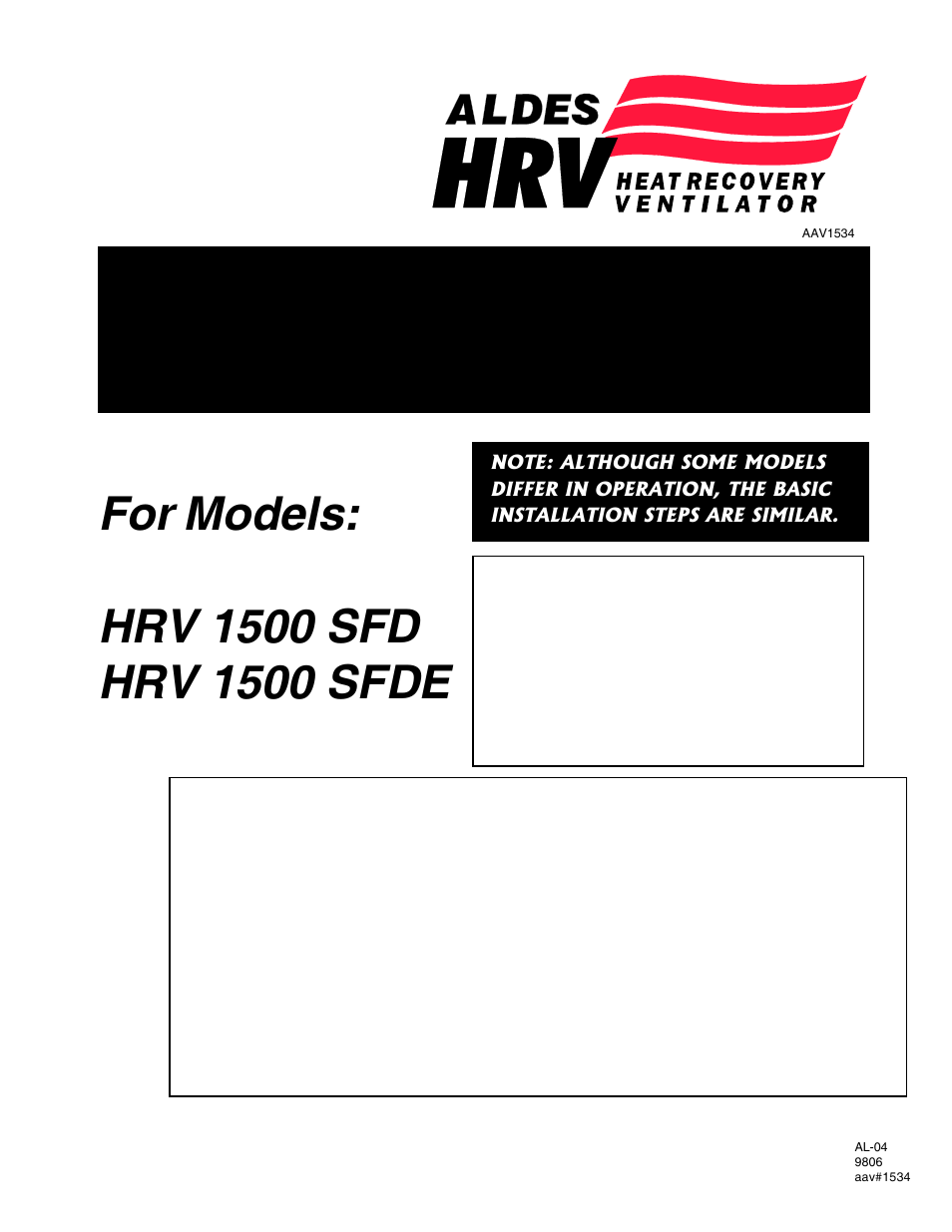 American Aldes HRV 1500 SFD User Manual | 16 pages