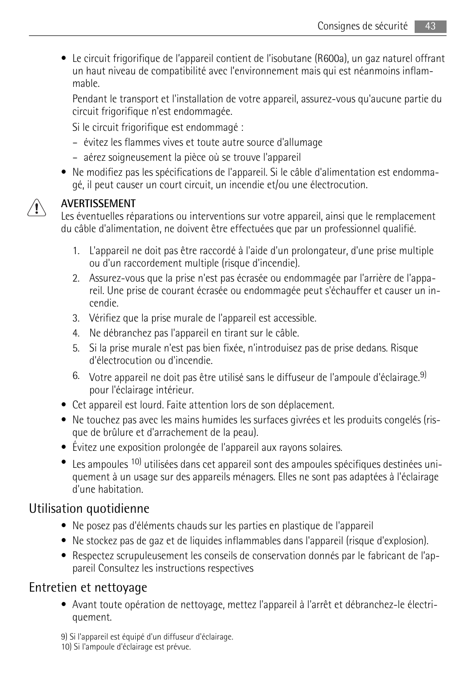 Utilisation quotidienne, Entretien et nettoyage | AEG SKD81840S1 User Manual | Page 43 / 100