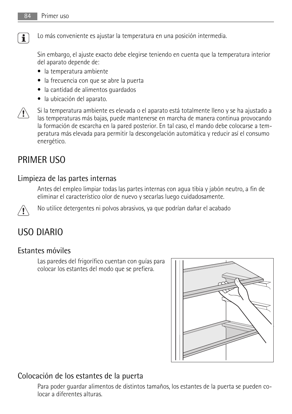 Primer uso, Uso diario | AEG SKD81840S1 User Manual | Page 84 / 100