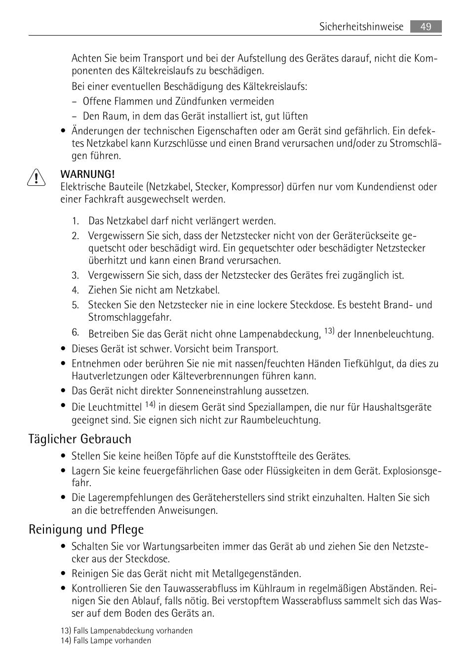 Täglicher gebrauch, Reinigung und pflege | AEG SKS51200S0 User Manual | Page 49 / 76