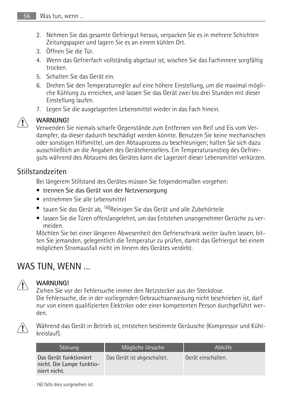 Was tun, wenn, Stillstandzeiten | AEG SKS51200S0 User Manual | Page 56 / 76