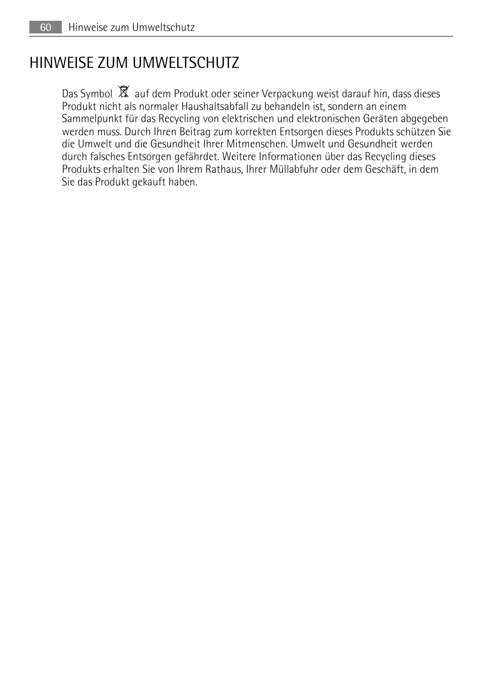 Hinweise zum umweltschutz | AEG SKS51200S0 User Manual | Page 60 / 76