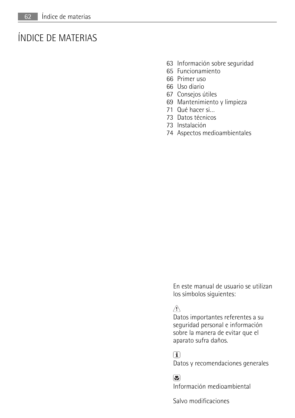 Índice de materias | AEG SKS51200S0 User Manual | Page 62 / 76