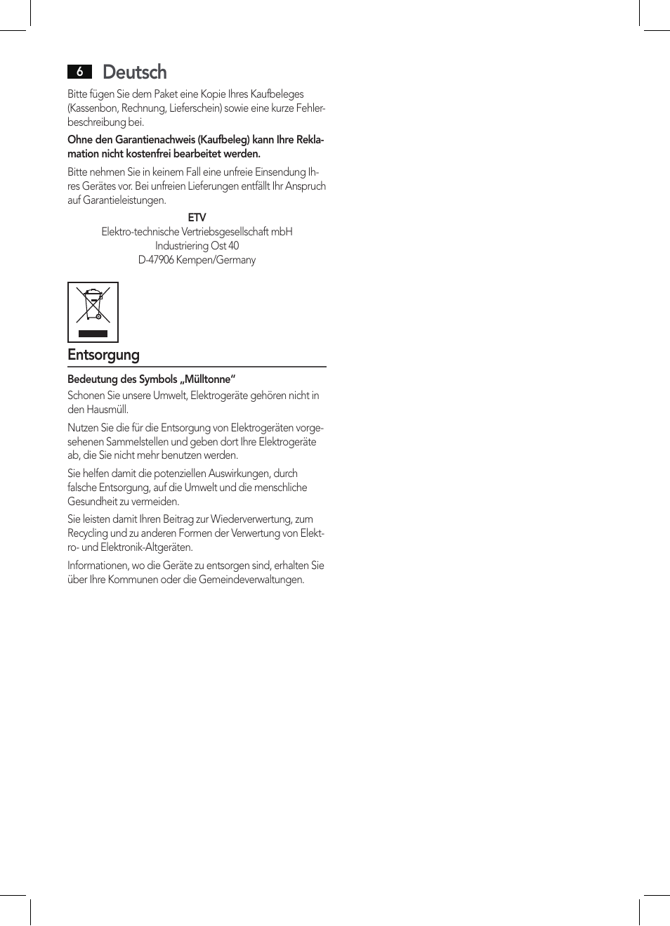 Deutsch, Entsorgung | AEG HAS 5582 User Manual | Page 6 / 44