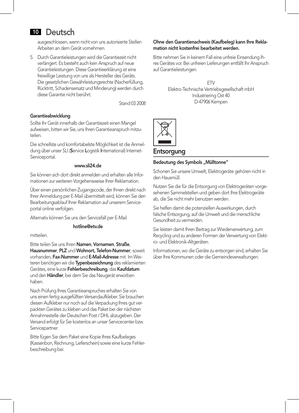 Deutsch, Entsorgung | AEG MC 4455 CD-MP3 User Manual | Page 10 / 38