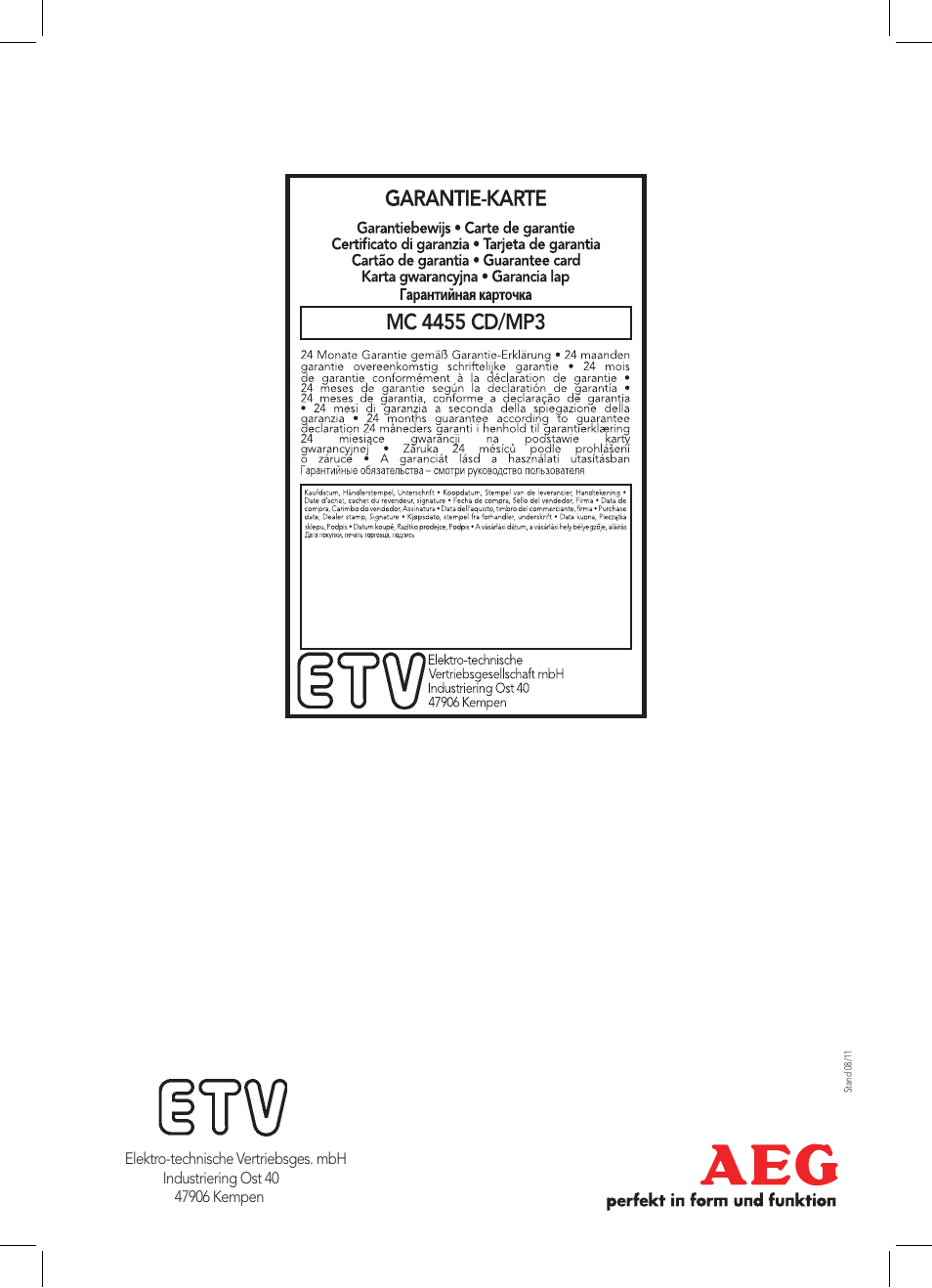 AEG MC 4455 CD-MP3 User Manual | Page 38 / 38