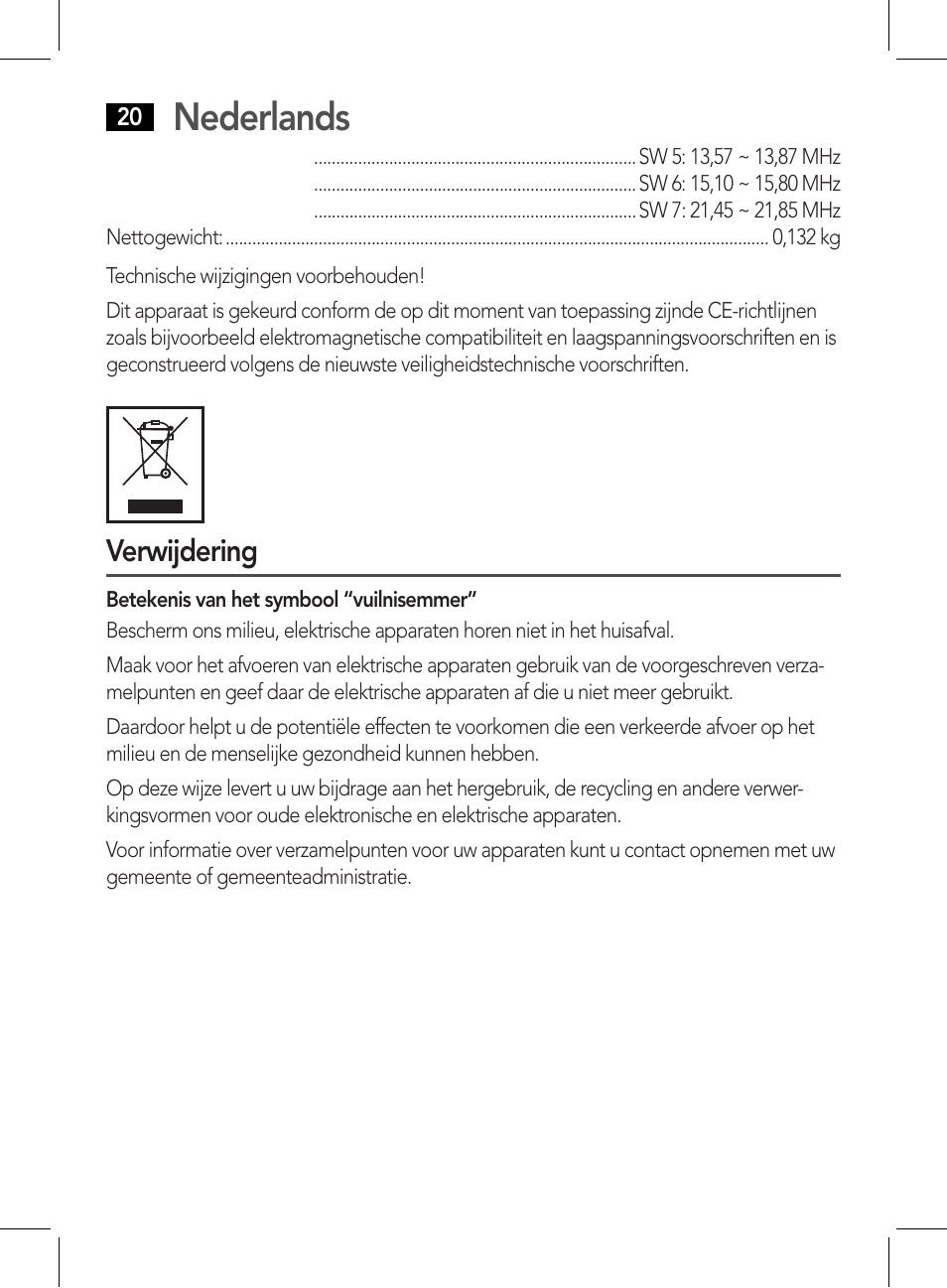 Nederlands | AEG WE 4125 User Manual | Page 20 / 90