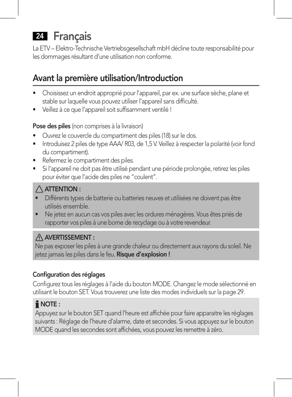 Français, Avant la première utilisation/introduction | AEG WE 4125 User Manual | Page 24 / 90
