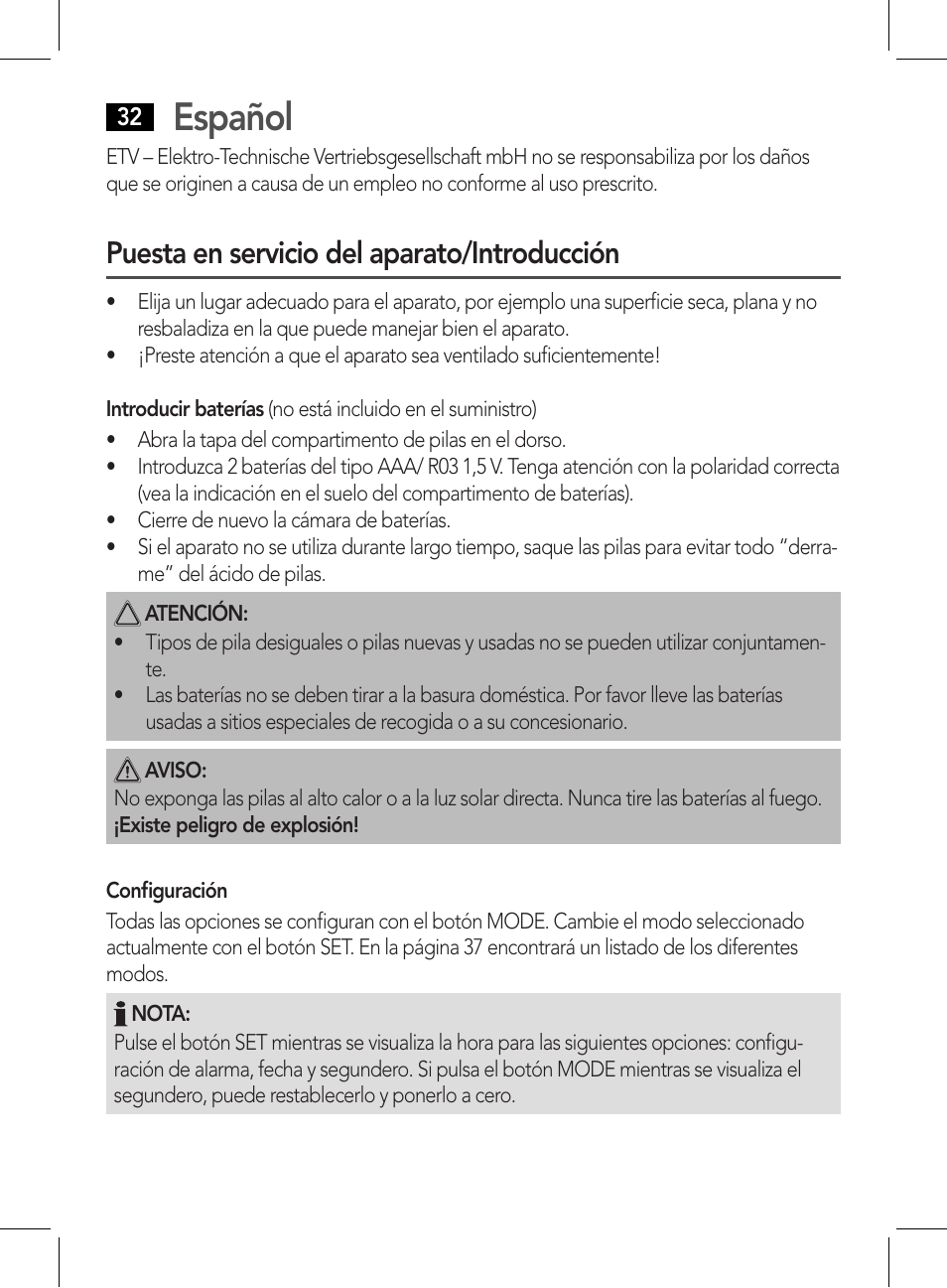 Español, Puesta en servicio del aparato/introducción | AEG WE 4125 User Manual | Page 32 / 90
