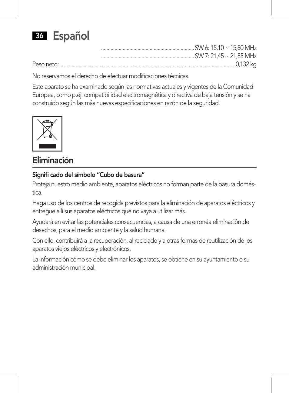 Español | AEG WE 4125 User Manual | Page 36 / 90