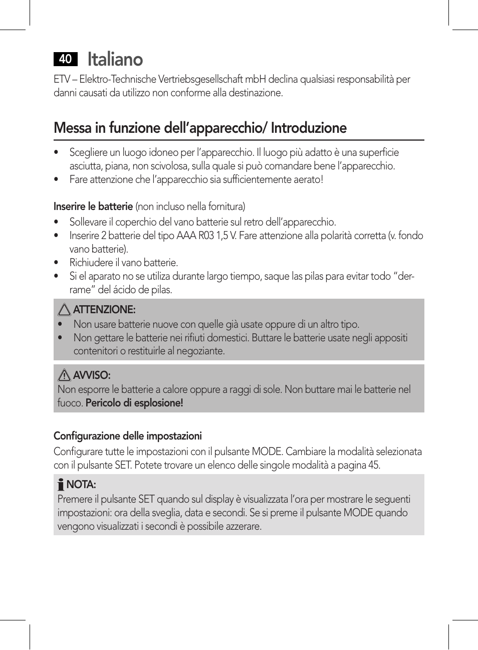 Italiano, Messa in funzione dell’apparecchio/ introduzione | AEG WE 4125 User Manual | Page 40 / 90