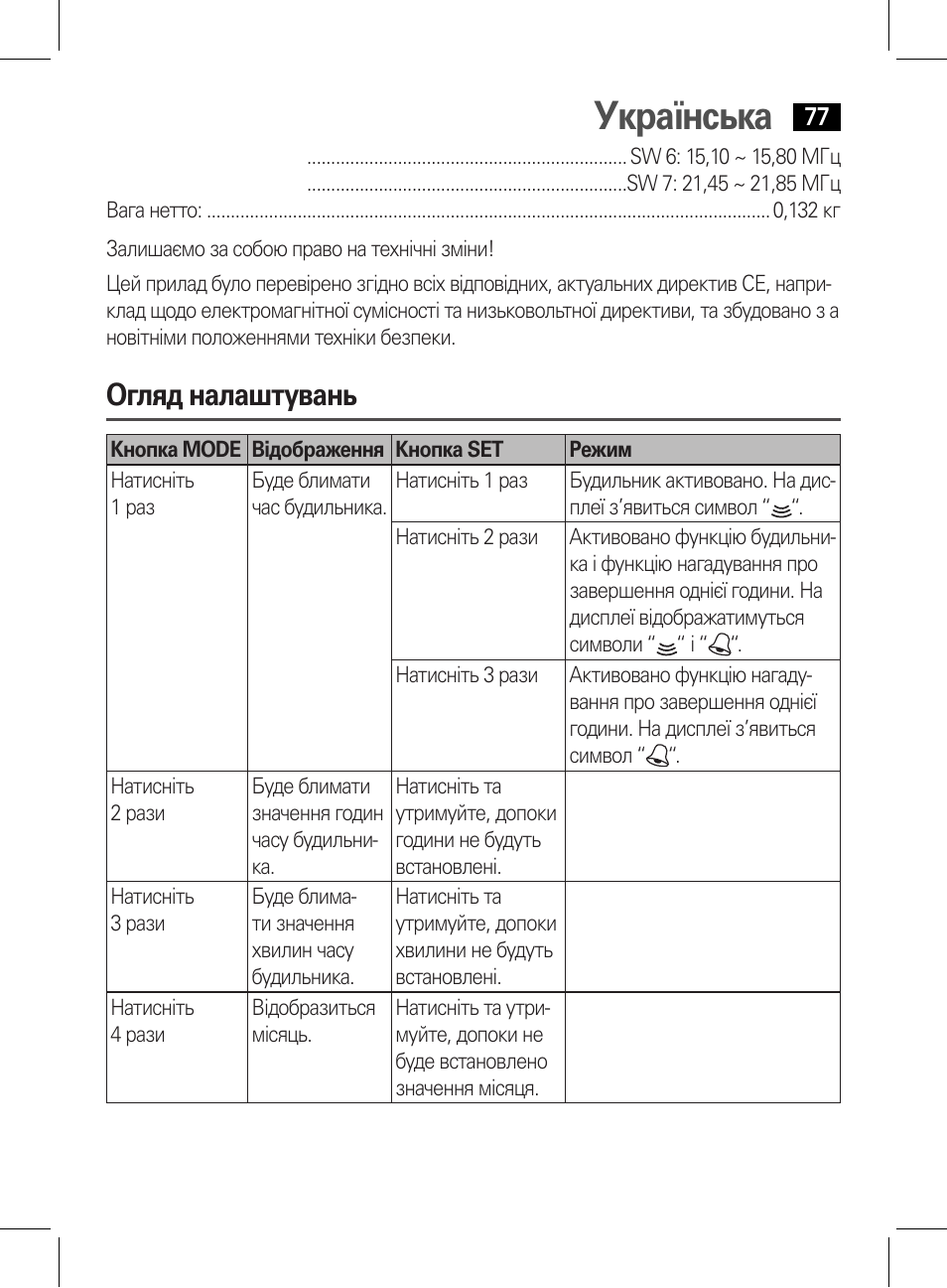 Українська, Огляд налаштувань | AEG WE 4125 User Manual | Page 77 / 90