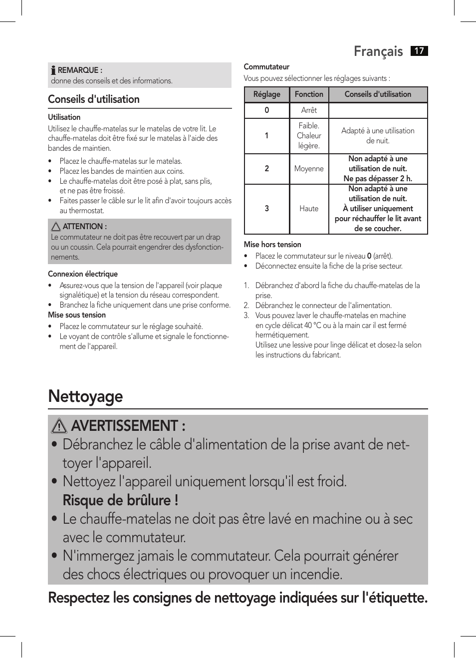 Nettoyage, Français | AEG WUB 5647 User Manual | Page 17 / 62